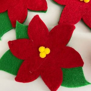 Christmas Felt Flowers, felt poinsettia die cuts, DIY christmas, christmas decor, felt christmas decoration, christmas flowers, felt die cut