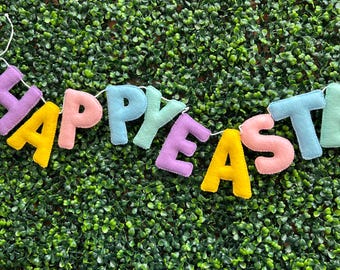 Happy Easter Felt Banner Easter Theme Party Decorations Pastel Colors Felt Easter Banner Pastel Colors Felt Garland Spring Theme Decor