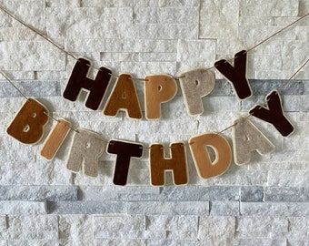 Boho Felt Happy Birthday Banner, Handmade Party Decor