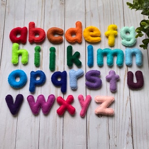 Letras minúsculas de fieltro, alfabeto de fieltro, alfabeto preescolar, alfabeto de aprendizaje, alfabeto inglés de fieltro, juguete educativo, juguetes montessori
