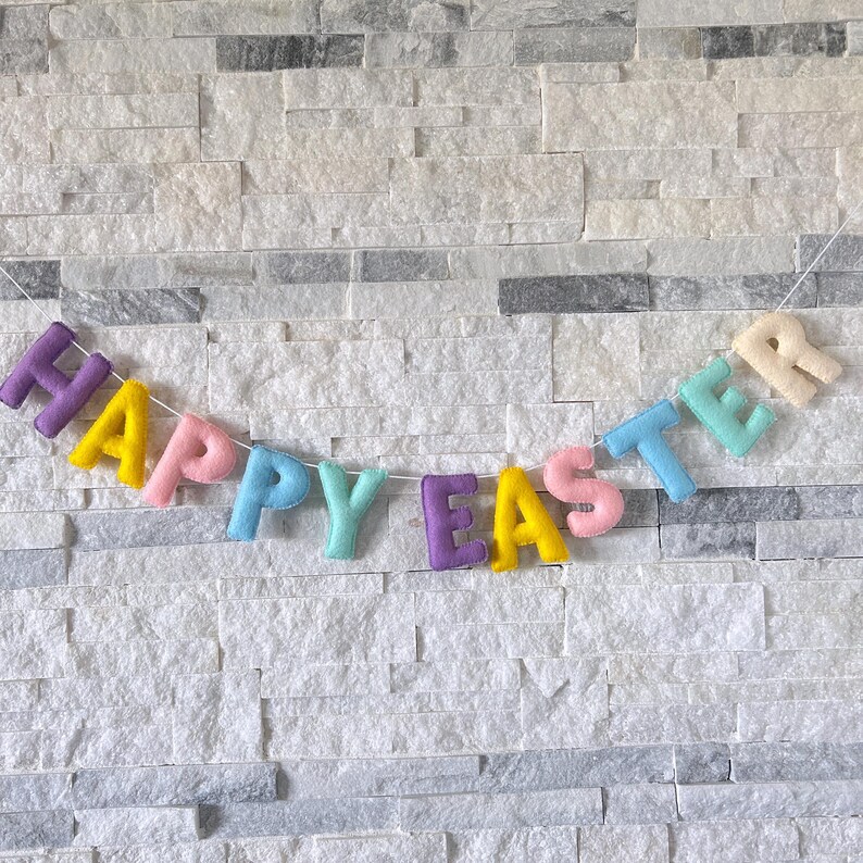 Happy Easter Felt Banner Easter Theme Party Decorations Pastel Colors ...