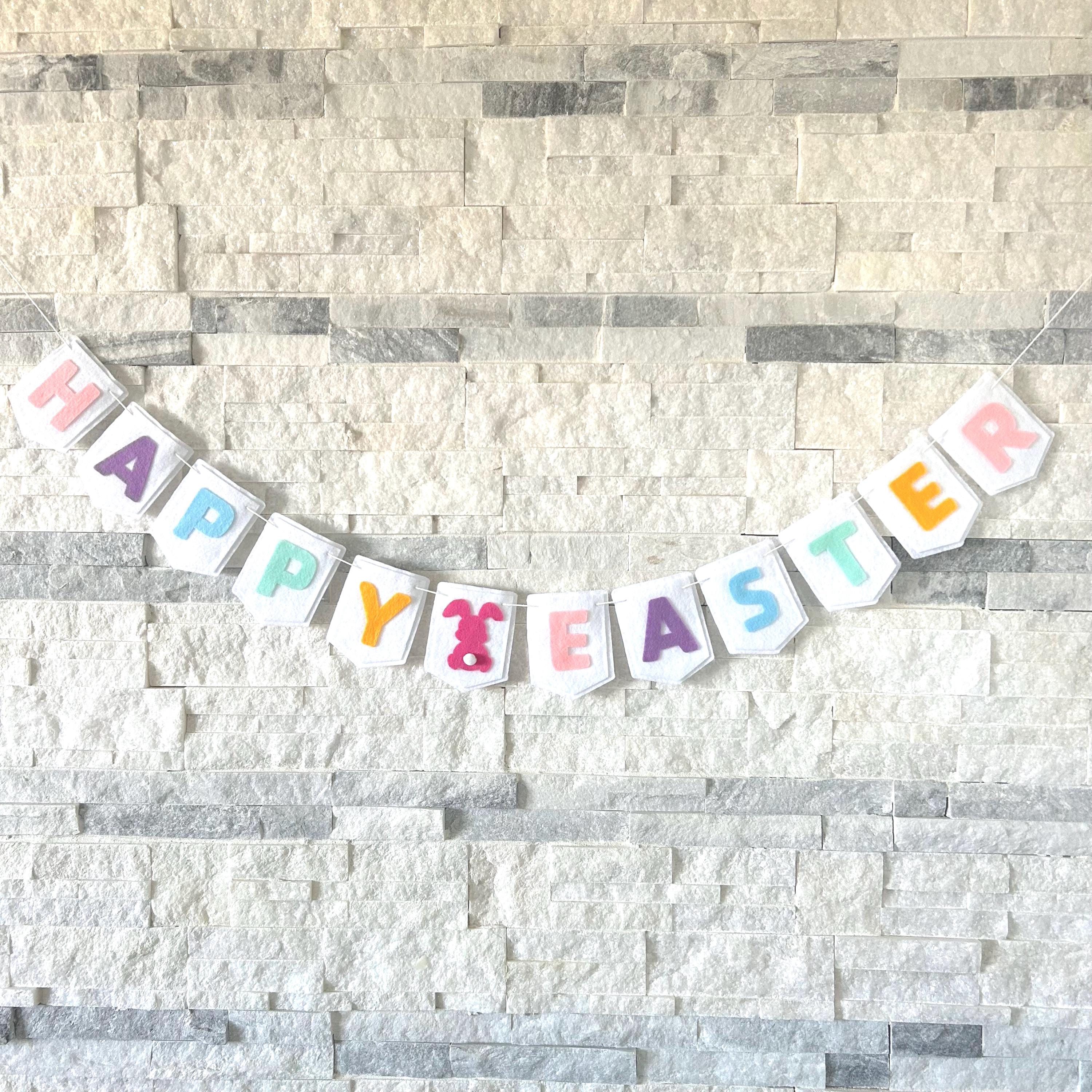 Happy Easter Felt Banner With Bunny, Pastel Easter Garland, Spring ...