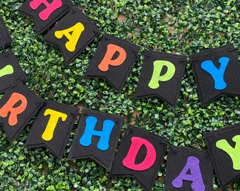 Neon Birthday Felt Banner: Personalized Party Decorations