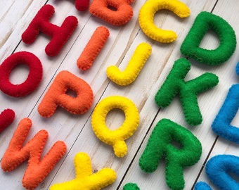 Felt rainbow alphabet, felt letters, preschool alphabet, learning alphabet, stuffed letters, felt english alphabet, homeschool, montessori