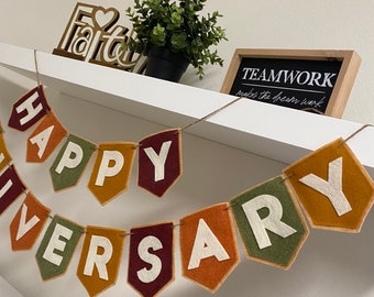 Boho Felt Happy Anniversary Banner, anniversary felt banner, anniversary decor, party decoration, happy anniversary garland, boho garland