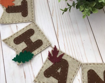 Handmade Thankful Felt Banner, Fall Garland, Thanksgiving Decor