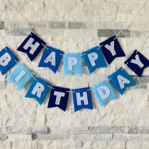 Happy Birthday Banner, blue birthday felt banner, blue custom banner, blue party garland, party decorations, happy birthday felt garland