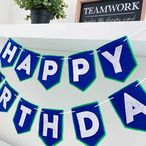 Handmade Blue Felt Happy Birthday Banner: Party Garland