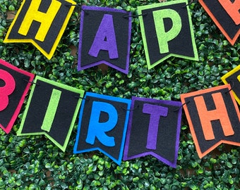 Neon Birthday Felt Banner: Personalized Party Decorations