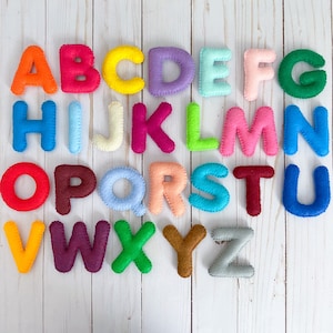 Letras de fieltro, alfabeto de fieltro, alfabeto preescolar, alfabeto de aprendizaje, letras rellenas, alfabeto inglés de fieltro, juguete educativo, juguetes Montessori