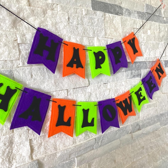 Halloween Happy Birthday Felt Banner - Spooky Party Garland Decorations - View #8