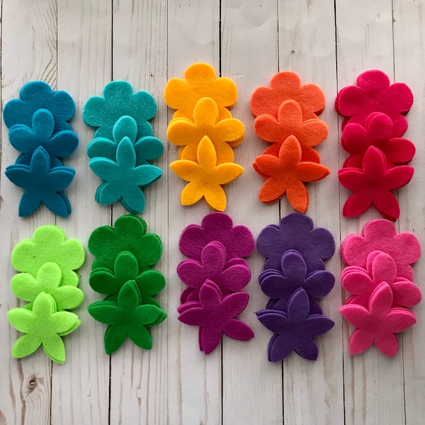 Felt flowers die cuts, spring and summer flowers, mothers day decor, diy flower, applique flower shapes, scrapbooking felt flower, Set of 90