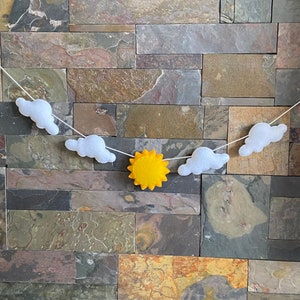 Felt Sun and Cloud Garland, felt cloud, felt sun, nursery room decor, playroom decor, nursery garland, baby shower decor, felt garland