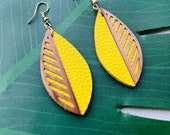 Laser cut wood Leaf earring with leather