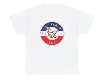 T-shirt of a flying Pig with 13.1 Half Marathon Blue Red Unisex