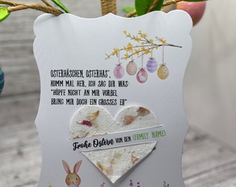 German Easter Card personalizable can be mailed direct to recipient contains plantable wildflower seed heart