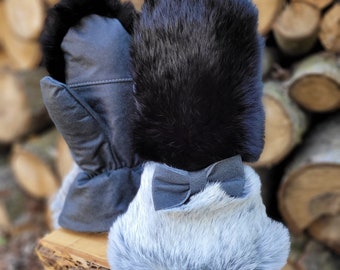 Leather and rabbit fur mittens