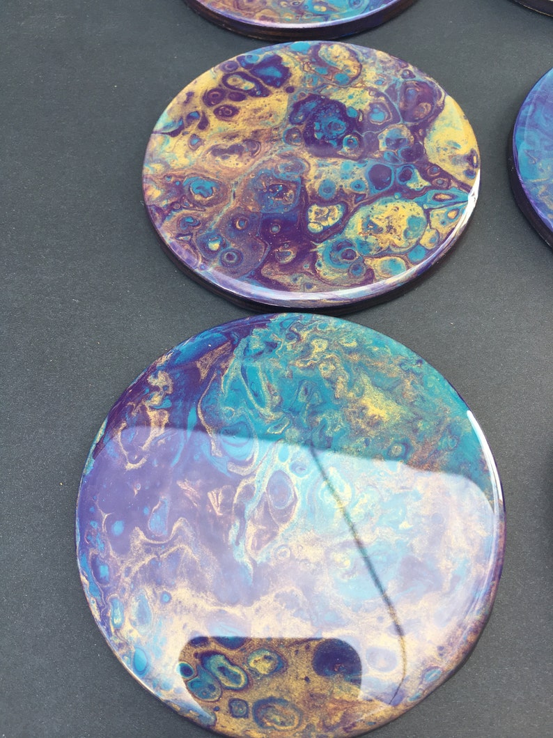 Set of six acrylic paint coasters finished in epoxy resin. Etsy
