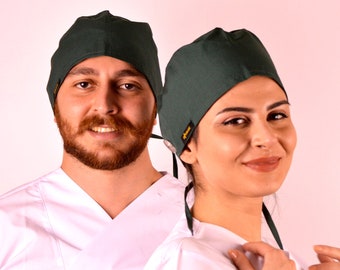 Unisex Solid Surgical Green Euro Scrub Caps, Scrub hat with buttons, Surgery Caps for women, Cvt Vet tech gift for men, Cvicu Nurse gift