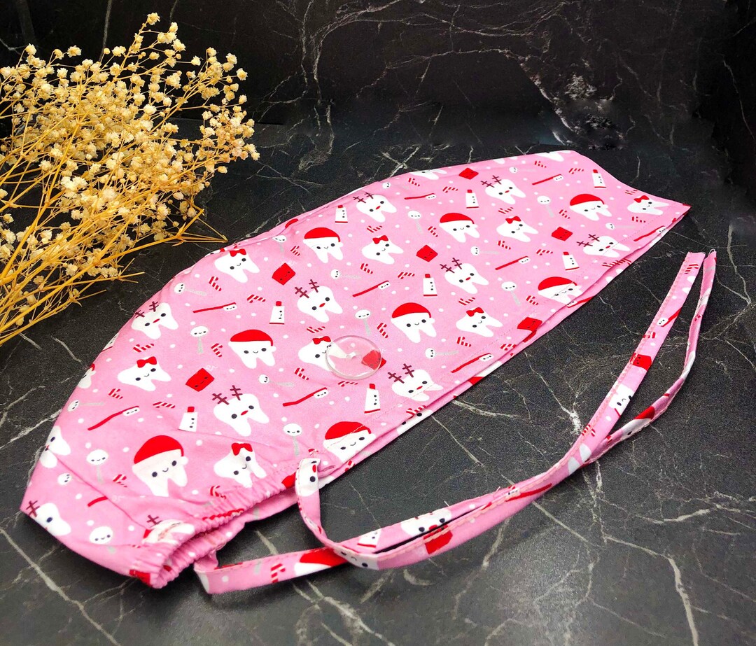 Pink Cute Christmas Dental Scrub Caps, Dentistry Xmas Scrub Hats Men