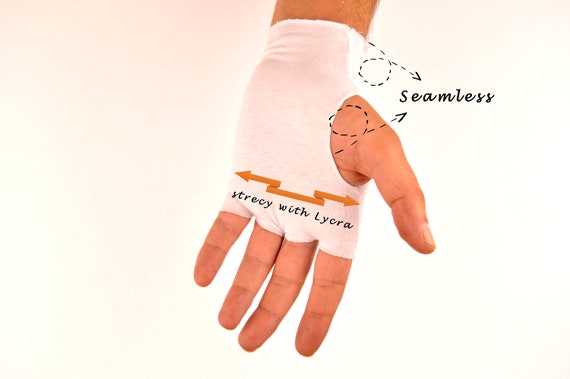 Guanti senza dita bianchi in cotone, guanti assorbi-sudore per lattice,  guanti per alleviare l'eczema, iperidrosi palmare / protettore dermatologico  -  Italia