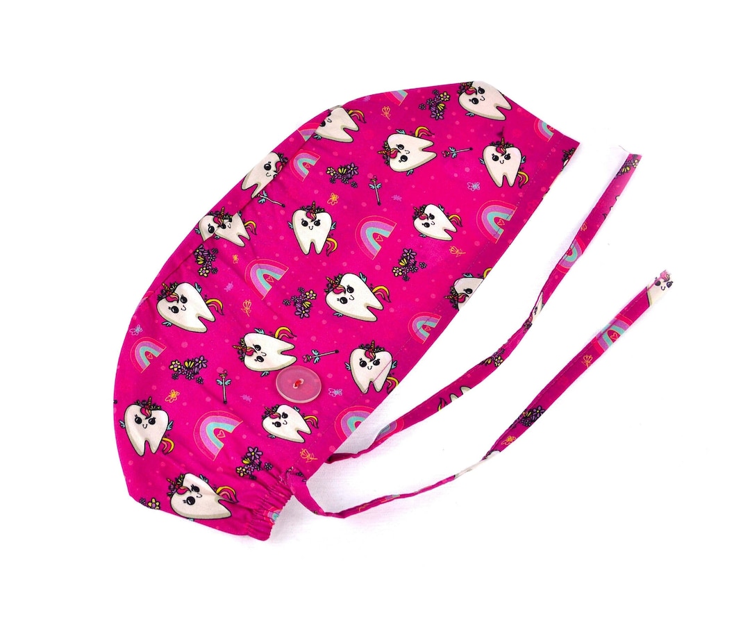 Pink Unicorn Euro Dental Scrub Cap for Women, Unisex Teeth Scrub Hats