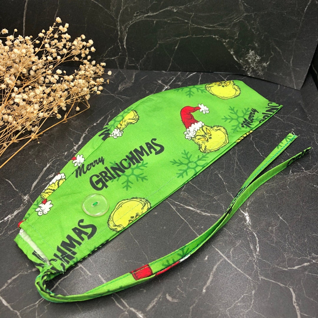 Green Merry Grinchmas Scrub Caps for Men, Grinch Surgical Cap Women