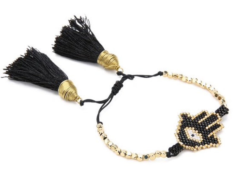 trendy bracelet evil eyed bracelet tassel protection bracelet Mano de Fatima Hamsa and evil eyed Miyuki bracelet