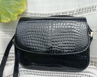 Vintage Black CROCODILE MESSENGER BAG