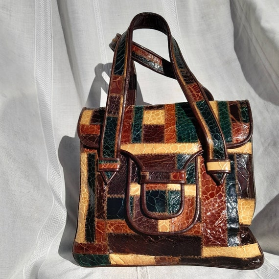 VINTAGE LEATHER BAG 50s Multicolor Patchwork handb