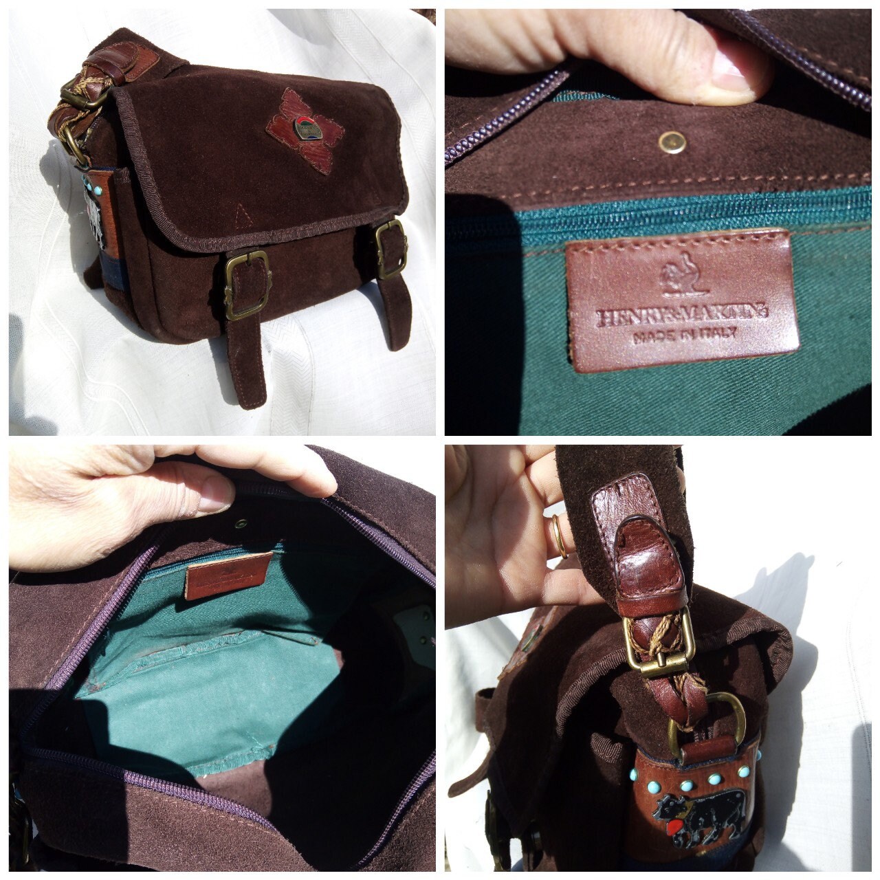 Sac à Main Vintage Henry & Martin's En Cuir Daim Bleu - Bandoulière, Occasion En Bon état