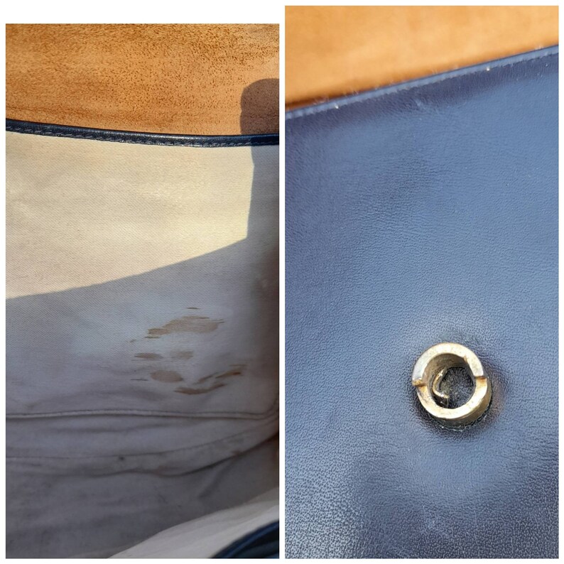 50s60s Crossbody Handbag Saints in Midnight Blue Leather THE SANTI VINTAGE Blue Navi Leather Shoulder BAG