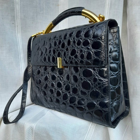 VINTAGE LEATHER BAG 70s/80s Black Esseppi. Esseppi