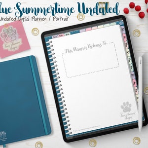 Paws Blue Summertime Portrait Digital Planner Undated