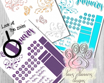 January Sticker Set. Digital Stickers for digital planners