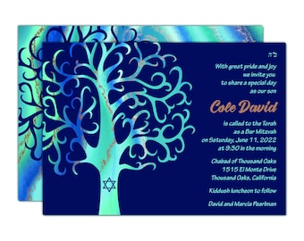 Modern Tree Bar Mitzvah Invitation, Bar Mitzvah Invitations, Jewish Invitation, Tree of Life Invitation, Mitzvah Invitation, Zoom Invitation