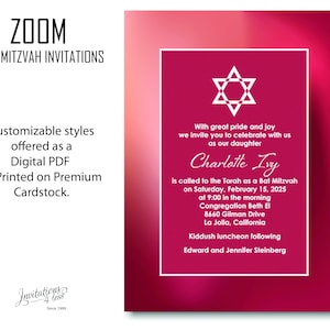 Mystische Mitzvah Bat Mitzvah Einladung für Zoom, Zoom Bat Mitzvah Einladung, Bat Mitzvah Karte, Jüdische Einladung, Star of David Einladung