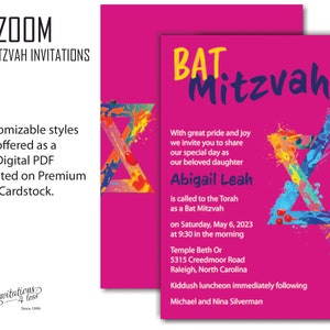 Graffiti Splash Bat Micwa Zaproszenie na Zoom, Zoom Bat Micwa Zaproszenie, Żydowskie Zaproszenie, Karta Bat Micwa, Drukowane Zaproszenia