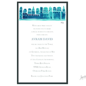 Invitación a Zoom Bar Mitzvah, Invitación Bar Mitzvah, Tarjeta Bar Mitzvah, Invitación Judía, Invitación a la Ciudad de Jerusalén