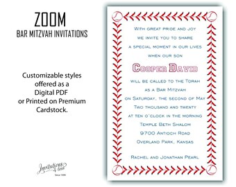 Baseball Bar Mitzvah Invitation for Zoom, Zoom Bar Mitzvah Invitation, Bar Mitzvah Card, Sports Invitation, Jewish Invitation