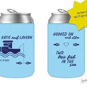 50 Qty - Two Less Fish in the Sea Personalized Wedding Can Cooler, Wedding Coolie, Can Cooler, Can Coolie, Wedding Coozie, Can Coozie