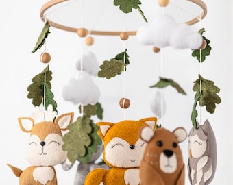 Woodland Baby mobile, Nursery decor,Forest animals baby mobile