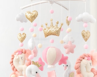 Swan baby mobile,girl nursery decor,crib mobile for girl