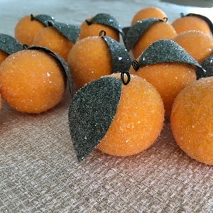 Single Orange Clementine Vintage Look Fruit Spun Cotton Christmas Ornament