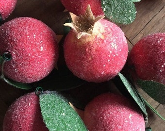 Vintage Look Spun Cotton Pomegranate Fruit Ornament