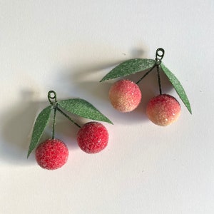 Single Red or Rainier Cherry Ornament, Vintage Style Spun Cotton, Old World Feather Tree Christmas image 6