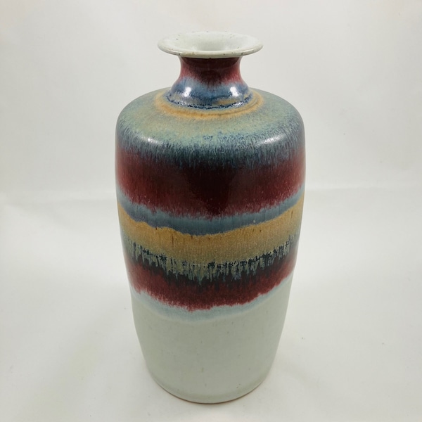 Ceramic Bottle Vase, Hand Thrown Bottle, Scandi, Plum, Bronze, Oatmeal, Reactive Glaze, Stoneware, Studio Pottery