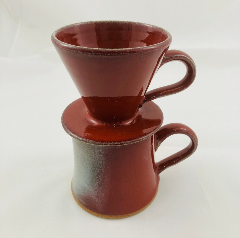 Ceramic Mug, V60, Filter Coffee Set, Copper Red, Red Mug, Handthrown, Studio Pottery image 1