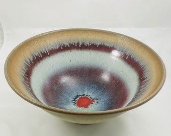 Ceramic Bowl, Hand Thrown, Bowl, Deep Bowl, Oatmeal, Red, Blue, Bronze, Studio Ceramics by Trevor Dyer Ceramics