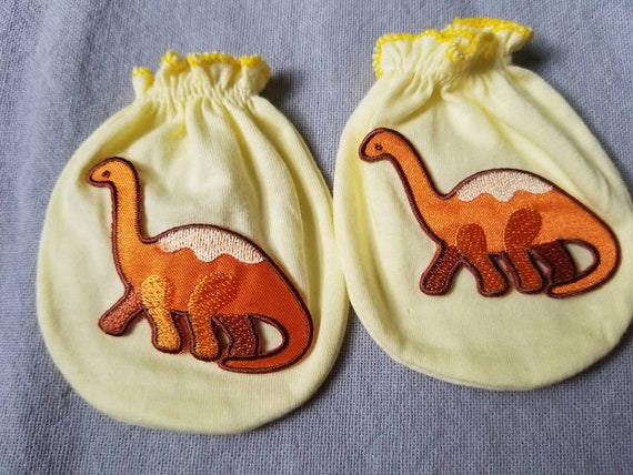 dinosaur baby mittens